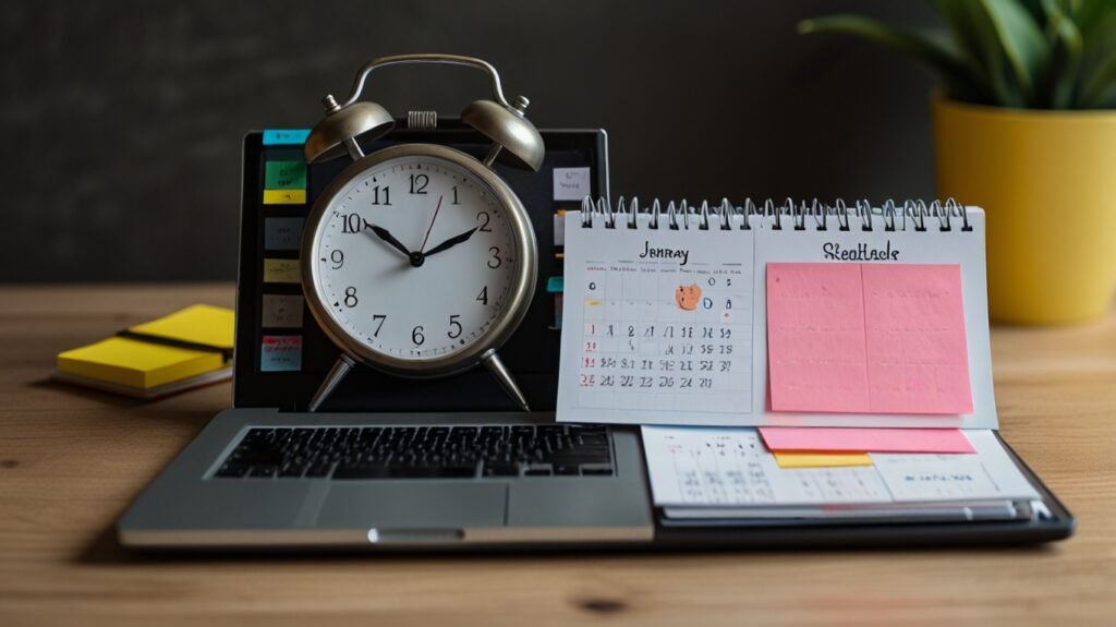 Can I Do Freelancing With a Job? Calendar and clock showing time management for freelancing