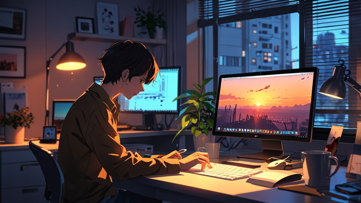 Freelancer working from home with laptop and coffee