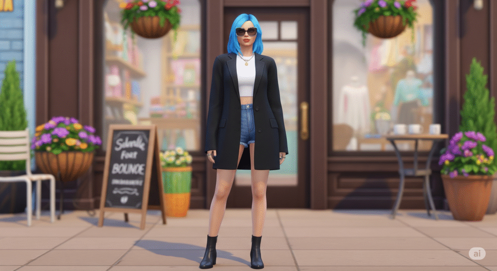 Top 18 Urban Outfits in The Sims 4: Real Looks for Street-Savvy Sims Sims 4 oversized blazer with shorts outfit