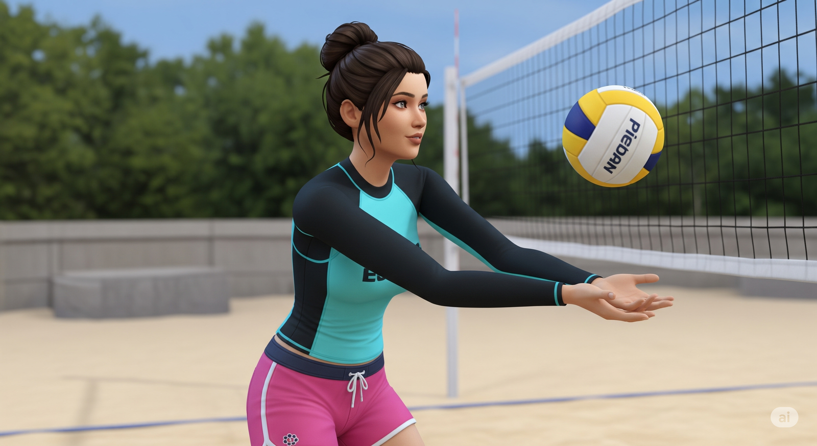 Top 19 Beach Outfits: Stylish Looks for a Perfect Vacation in The Sims 4 Sporty Sims 4 beach outfit with rash guard and shorts