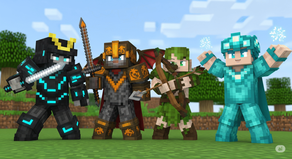 Minecraft characters wearing trending 2025 skins